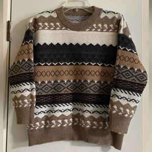 Men's Geometric Pattern Sweater - Brown, Black, Cream no tags